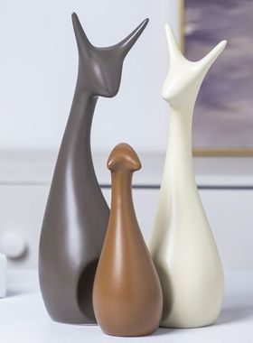 创意陶瓷三口四口五口之家客厅摆件家居酒柜电视柜房间装饰品摆饰