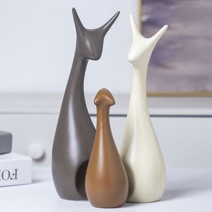 创意陶瓷三口四口五口之家客厅摆件家居酒柜电视柜房间装饰品摆饰