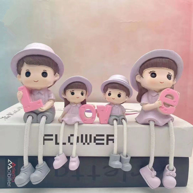 树脂祝福简约客厅四口摆件装饰