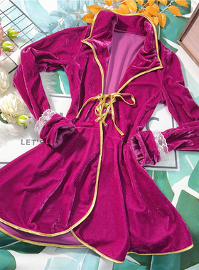 Z614 新品女尾单植绒长袖紫色宫廷裙衣少女主播燕尾服COS游乐园裙