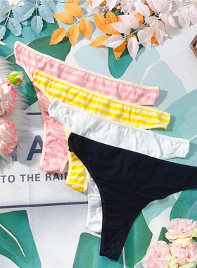 X303 新品棉纯色条纹舒适透气丁字裤女生瑜伽健身运动底裤T-Back