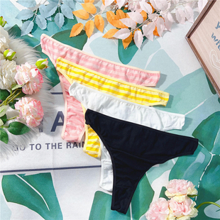 X303 女生瑜伽健身运动底裤 棉纯色条纹舒适透气丁字裤 Back 新品