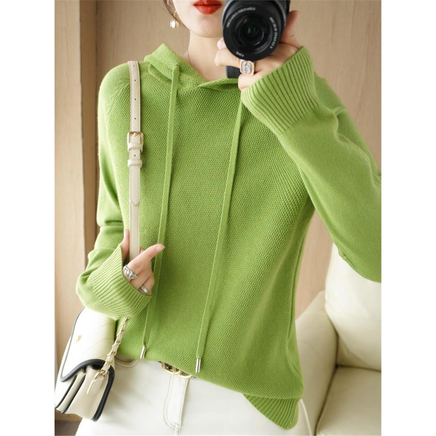 秋冬新款连帽卫衣女宽松韩版带帽毛衣薄款长袖打底配大衣针织衫春