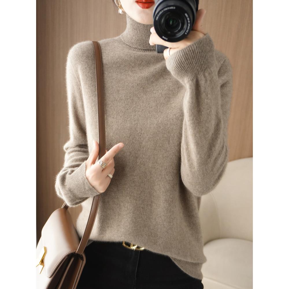 秋冬新款高领毛衣女宽松长袖韩版高翻领内搭短款打底洋气针织衫