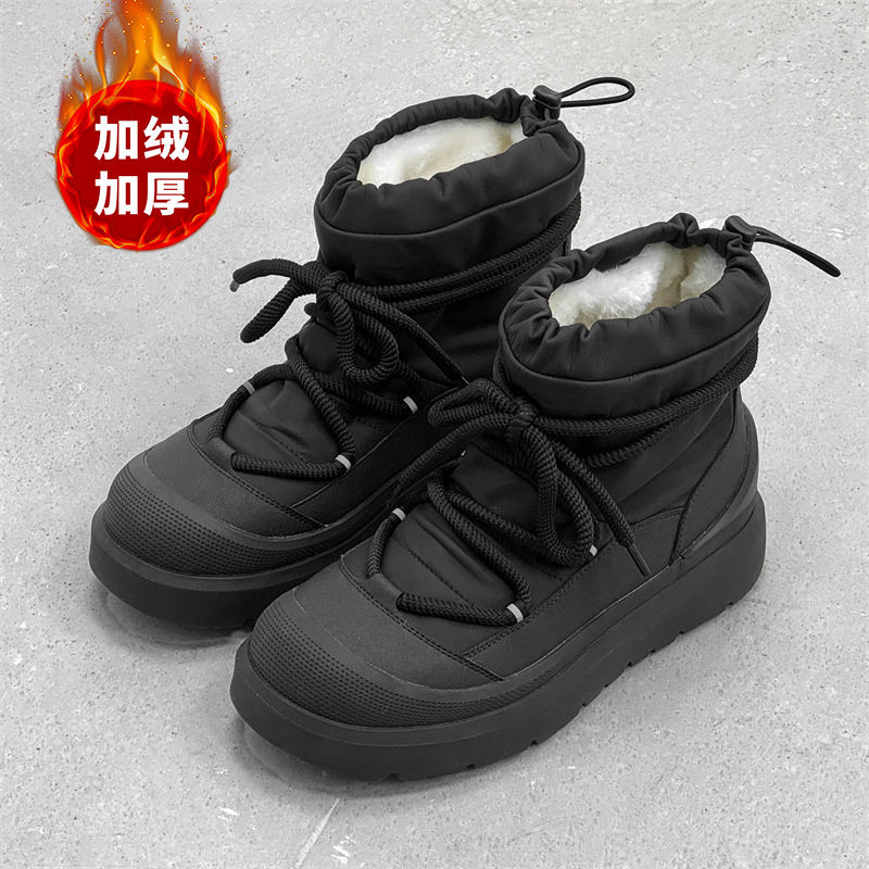 皮质束口袜套加绒保暖工装雪地靴时尚雪地靴