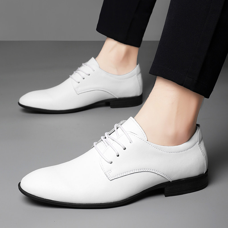 英伦风男士尖头白色商务休闲皮鞋真皮软底小码37大码男鞋45 46 47