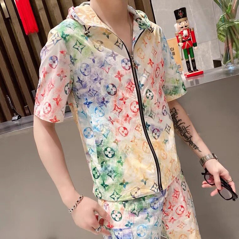 JHL 남성 패션 캐주얼 정장 6D 인쇄 연령 감소 청소년 성격 반바지 후드 가디건 세트