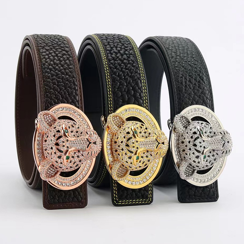 腰带真皮皮带男真皮牛皮休闲内穿扣镶钻不锈钢头裤带男生生日礼物