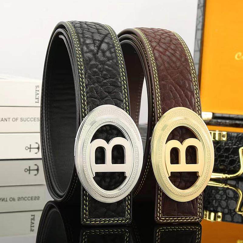 b字头皮带内穿式不漏尾头层牛皮腰带男板扣裤带不锈钢扣头裤腰带