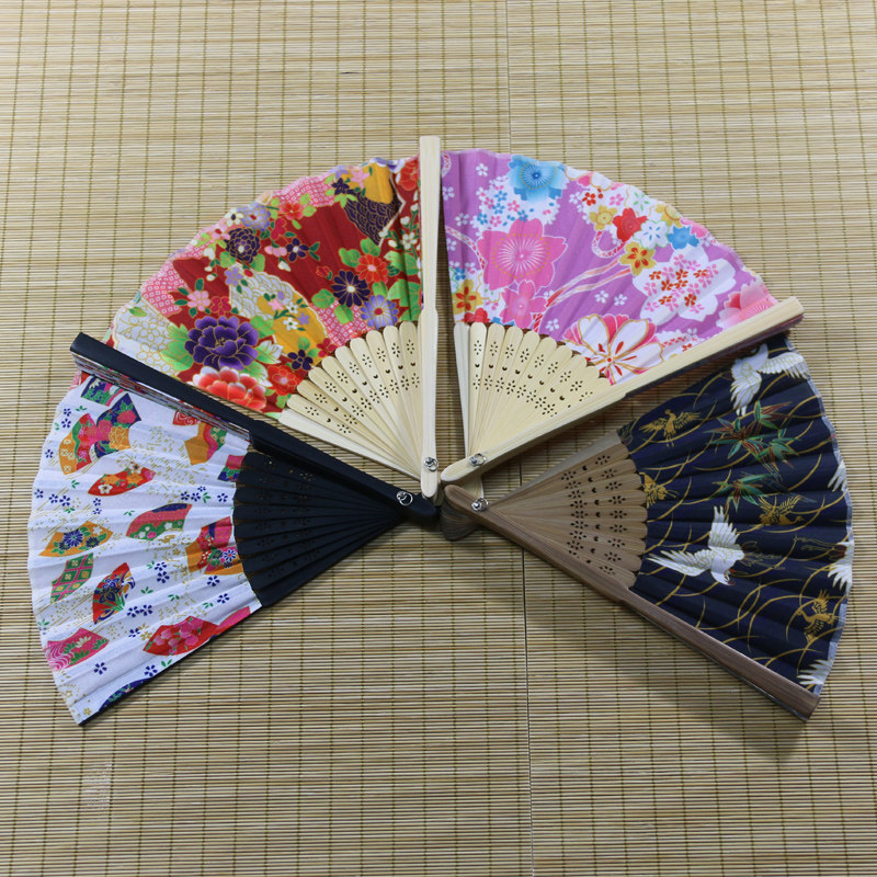 7寸日式和风复古布扇子配扇袋