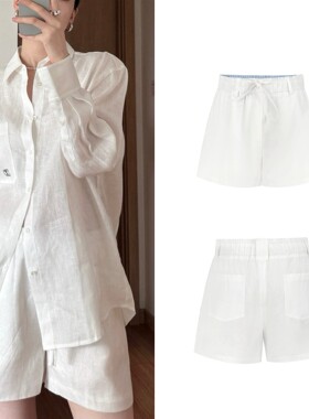 白色抽绳翻边休闲短裤 26春夏新品 concise white 简白