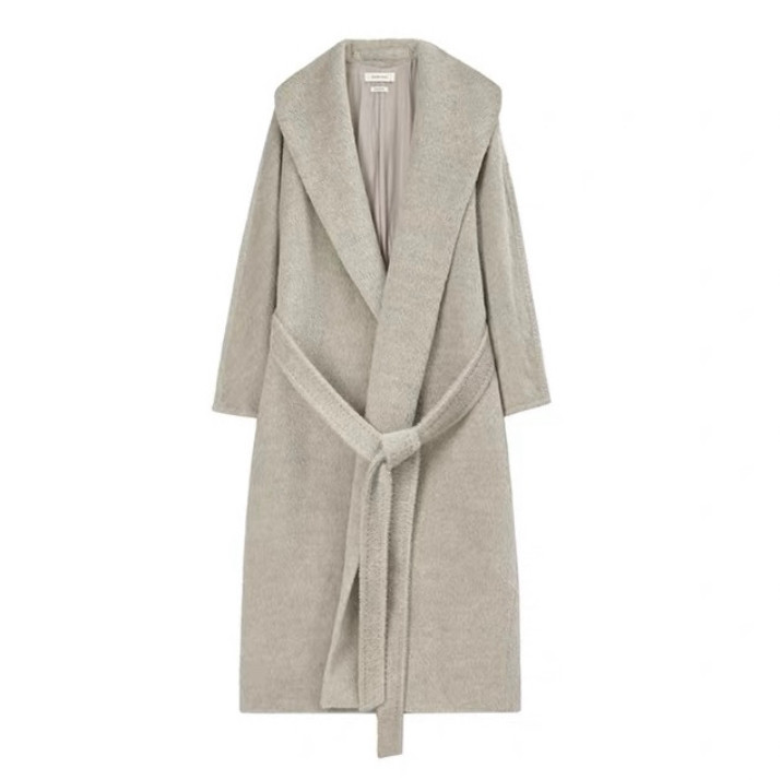 秋冬新款 羊驼毛长款大衣 连帽双面呢浴袍式气质外套