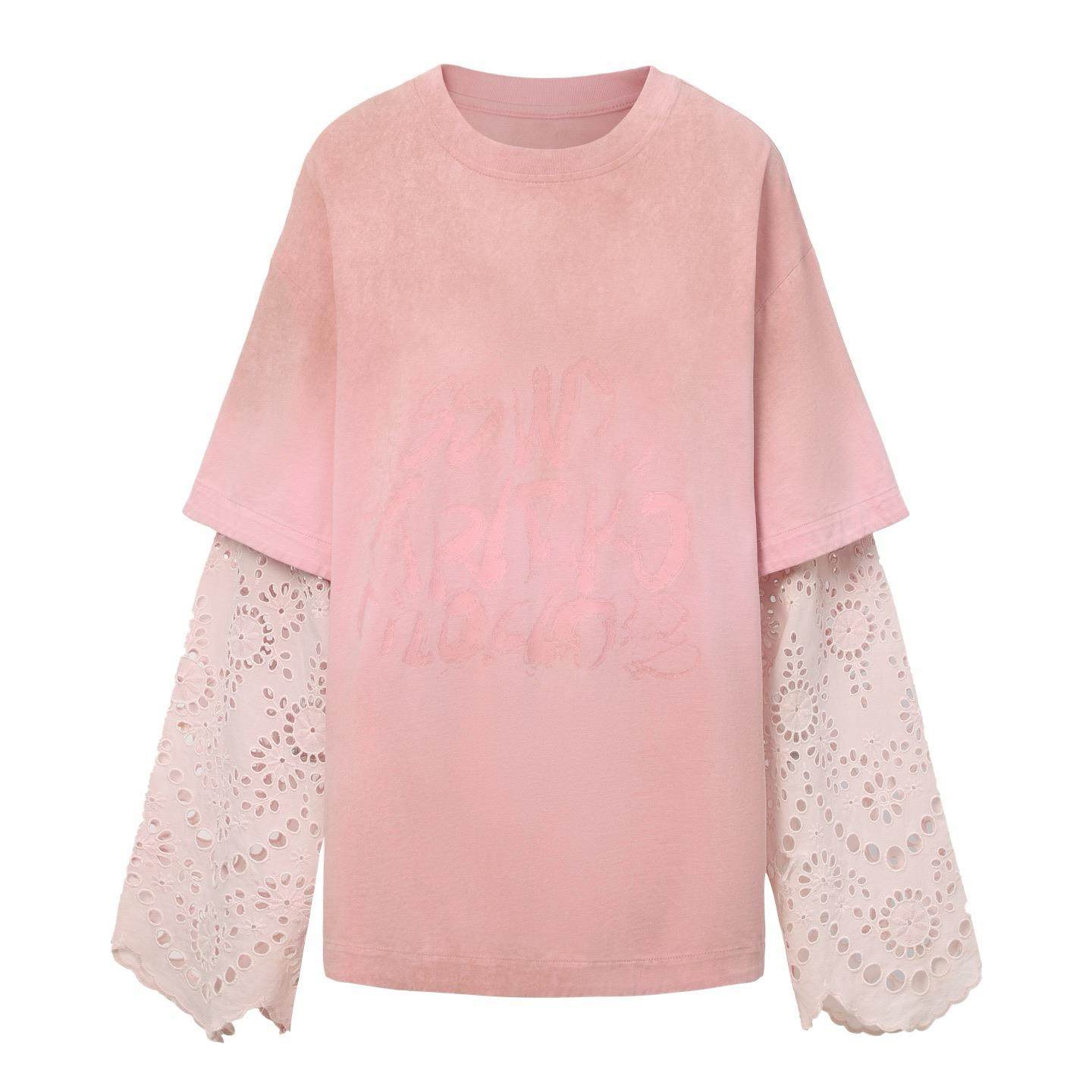 刺绣花边拼接喷染印花T恤oversize男女同款 王一博SENSEAWEEK