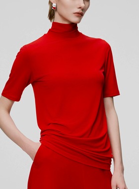 红色速干小高领精致打底不变形免熨烫洛杉矶CORA&WYNN