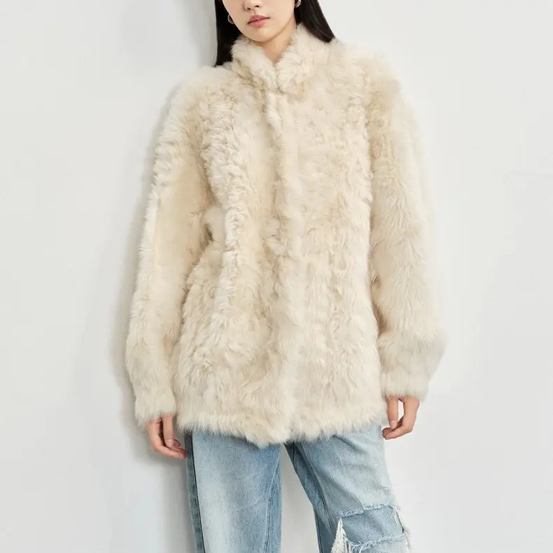 立领托斯卡纳毛皮草 一体中长款外套女冬Concise White设计师