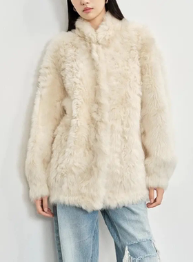 立领托斯卡纳毛皮草 一体中长款外套女冬Concise White设计师