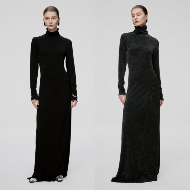 高领立裁垂感连衣长裙显瘦洛杉矶CORA&WYNN