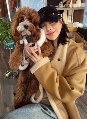 羊羔毛短款机车外套 毛呢羊毛宽松皮衣 CONCISE WHITE简白