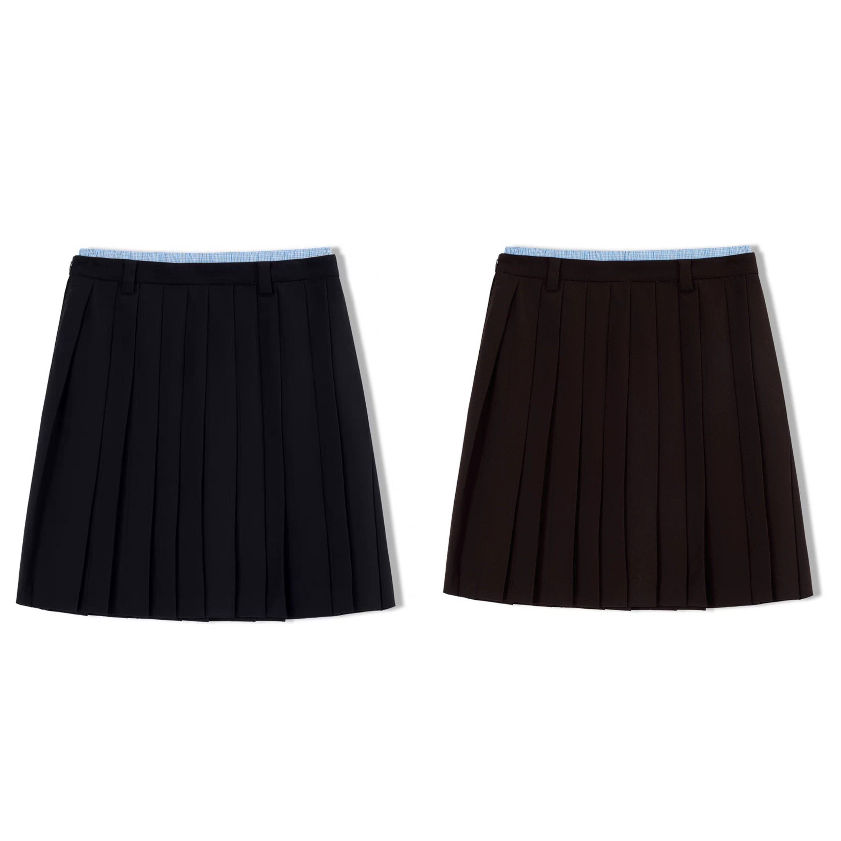 拼接百褶半身裙高腰显瘦学院风中长款A字短裙简白CONCISE WHITE