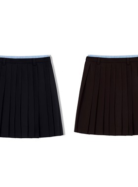 拼接百褶半身裙高腰显瘦学院风中长款A字短裙简白CONCISE WHITE