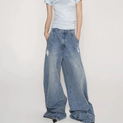 激光logo立缝宽松牛仔裤 休闲百搭阔腿裤 SENSEAWEEK 26早春新品