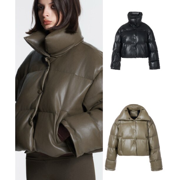立领皮羽绒棉服 VTG廓形皮衣夹绒夹克 抗寒时髦洛杉矶Cora&Wynn