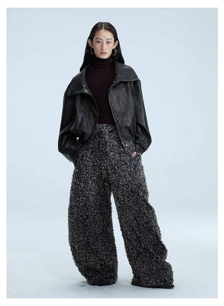 深咖皮夹克 美式复古水洗做旧宽松机车外套SIP CLASS设计师品牌