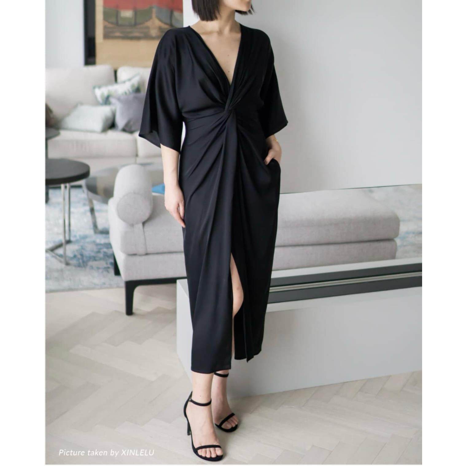 LAUREN前开叉V领气质显瘦连衣裙瑞典CG charlotta gandolfo