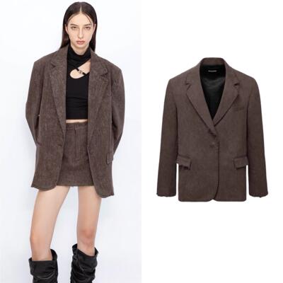 棕灰色工装感西装休闲修身西服百搭宽松秋季水洗牛仔SENSEAWEEK