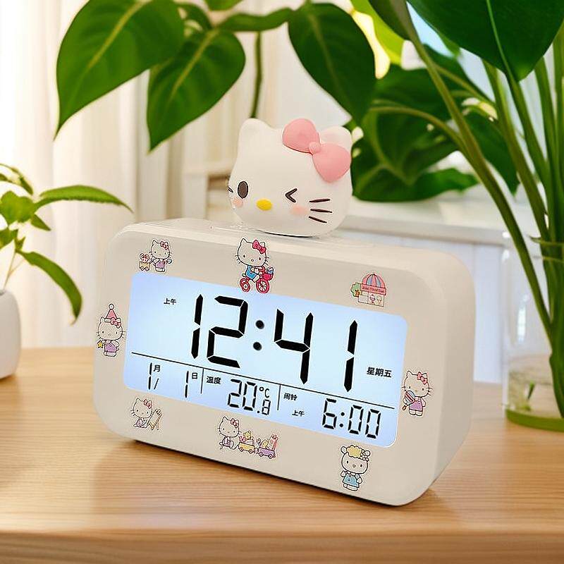 凯蒂猫桌面闹钟闹铃学生专用起床神器夜光时钟女孩儿童hellokitty