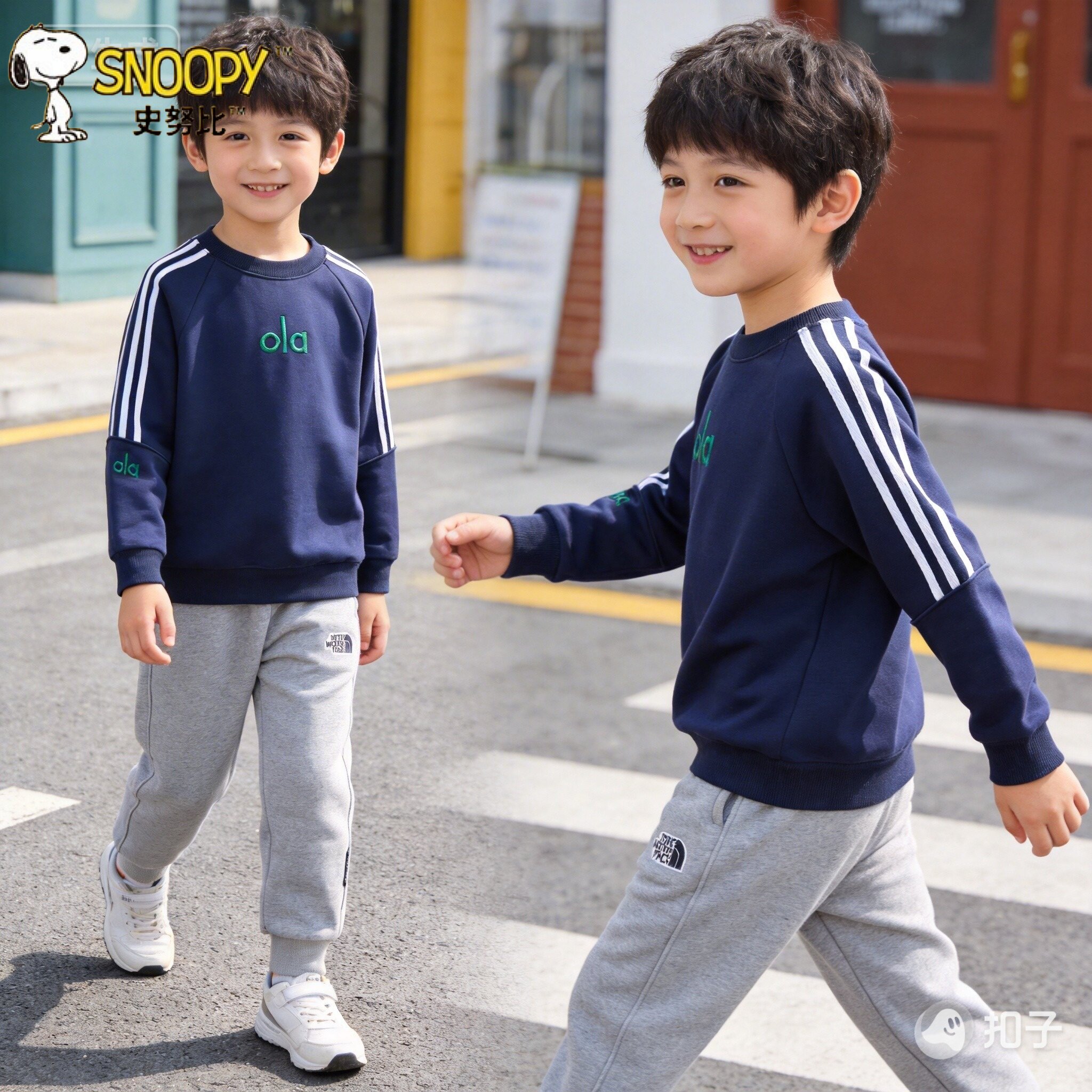 史努比男童三条杠卫衣春秋新款圆领长袖运动休闲上衣男孩长袖T恤