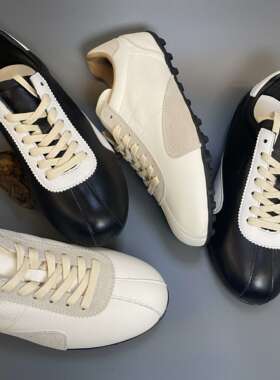 复古拼色德训鞋女春季系带平底圆头休闲运动鞋板鞋防滑耐磨鞋