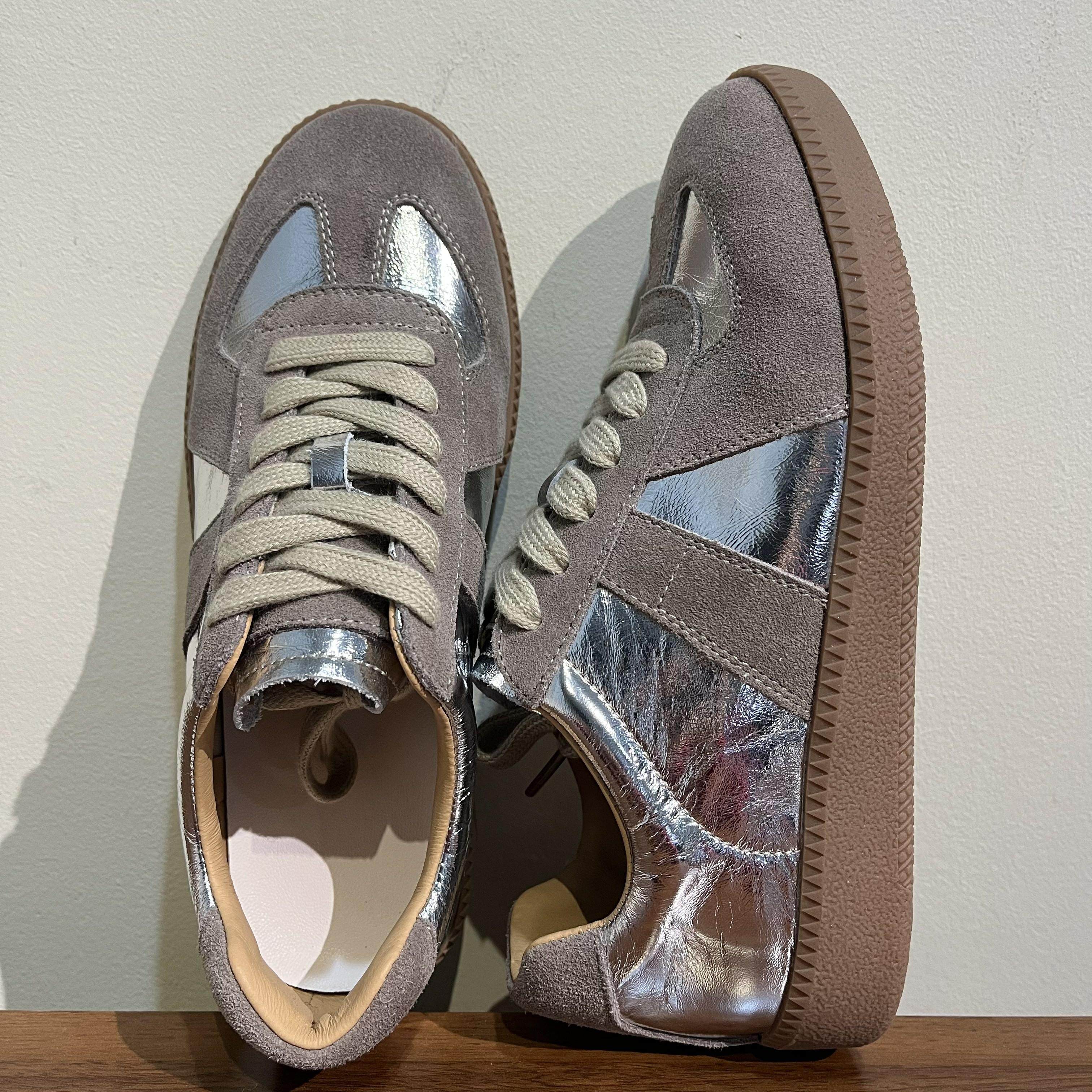 银色做旧德训鞋女2025年新款小众复古板鞋真皮休闲鞋平底软底软面,女鞋,休闲板鞋,淘宝优惠券,粉丝福利购,淘宝优惠卷