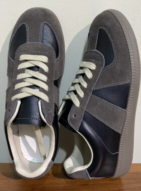 头层牛皮拼色德训鞋男女百搭系带休闲运动板鞋软底软面透气舒适