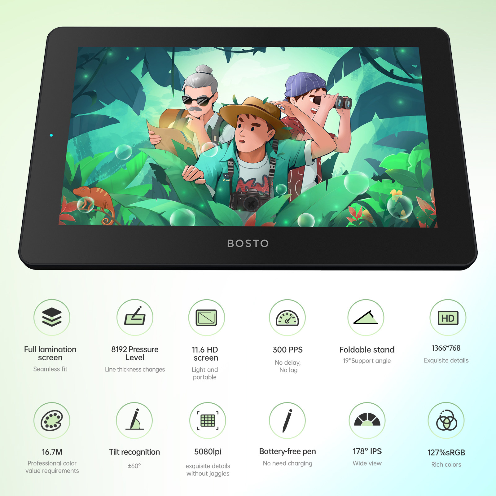 BOSTO 11.6 Inch Graphics Drawing Tablet BT-12HD/BT-12HDT Dig