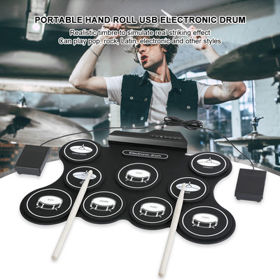 Portable Electronic Drum Set USB Roll Up Drum Pad Kit 9 Drum