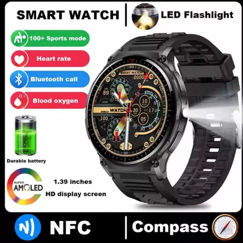 Smart Watch Sports NFC Compass Flashlight Bluetooth Call