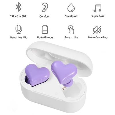 Heart Shape Wireless Earphones TWS Earbuds Bluetooth-compati