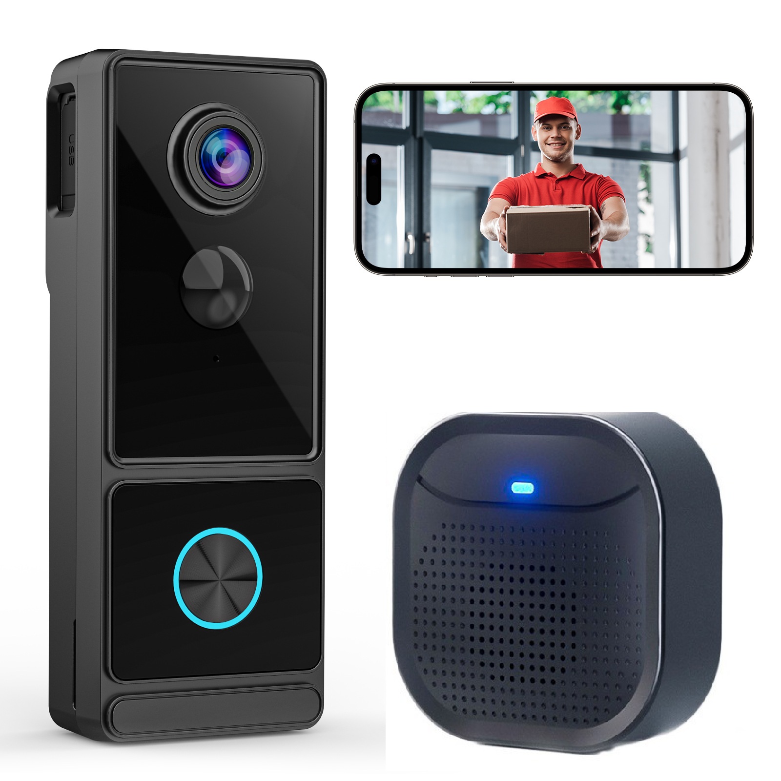 Smart Video Doorbell Camera Wireless with Chime Ringer