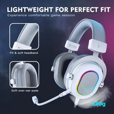 FIFINE RGB Gaming Headset Headphone for PC PS4 PS5 Ampligame