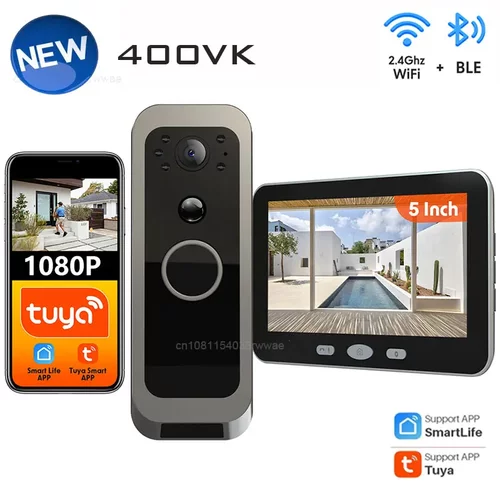Tuya wifi Wireless Video Doorbell 5' PIR motion doorphone