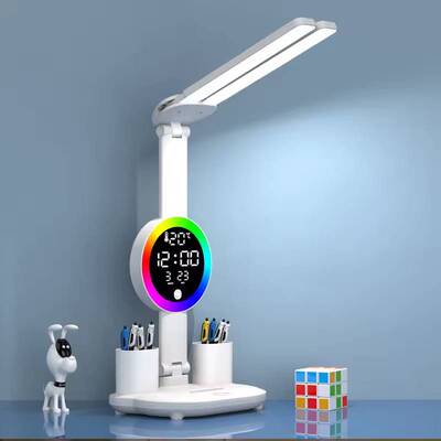 Eye-care Table Lamp Digital Clock LED Display USB Desk Lamp Touch Control Foldable Night Light Fan