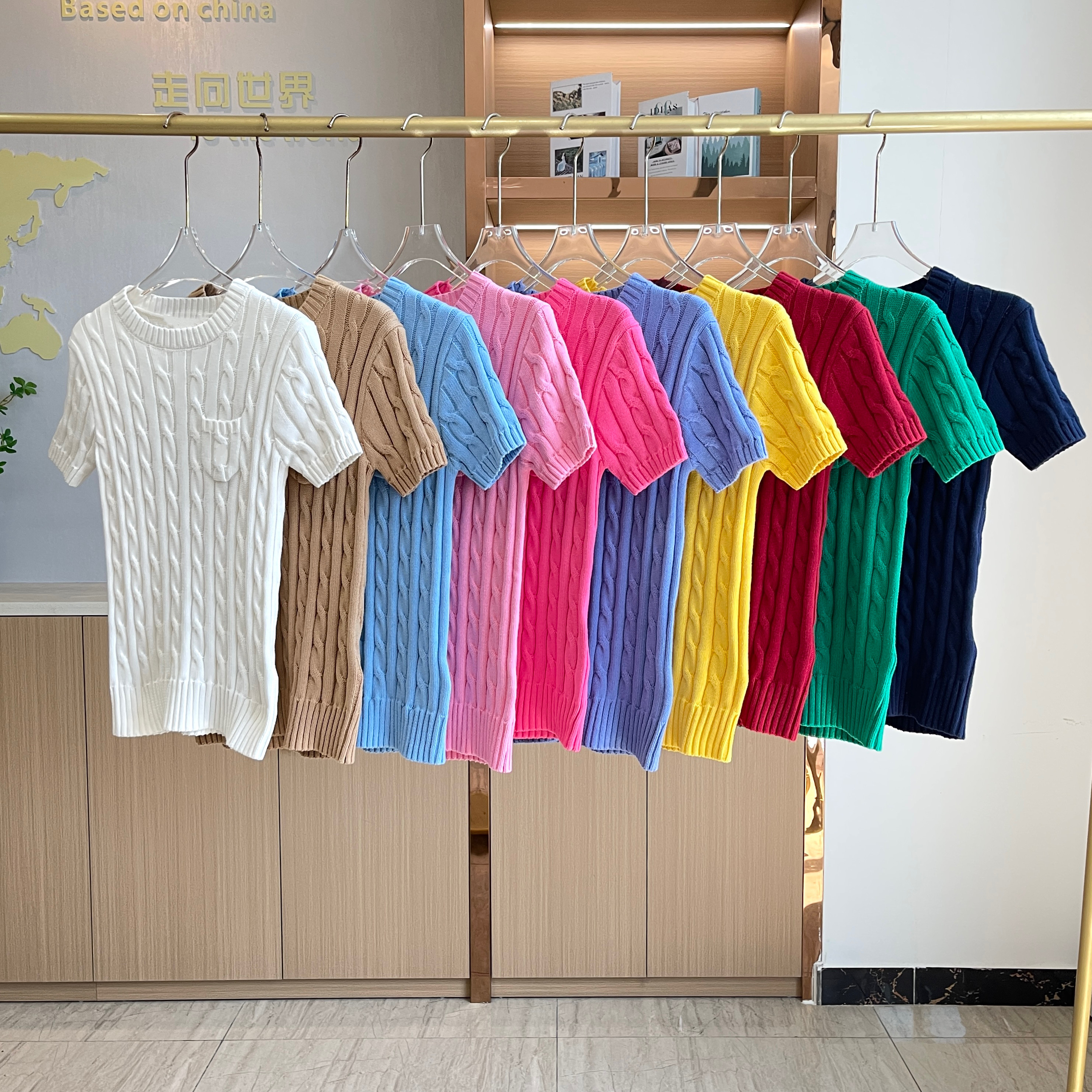 原厂~尾货 ~纯色口袋款针织短袖 夏季新款圆领上衣麻花806