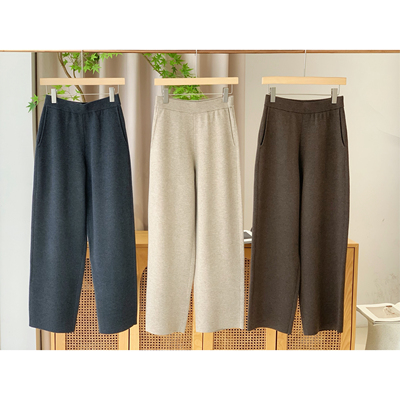 小和羊毛松紧阔腿裤宽松版直筒