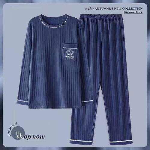 美梦新款睡衣男圆领纯棉春秋套装纯棉休闲家居服男士睡衣秋款可外