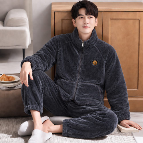 美梦睡衣男士秋冬季加厚珊瑚绒休闲拉链可外穿保暖家居服套装套装