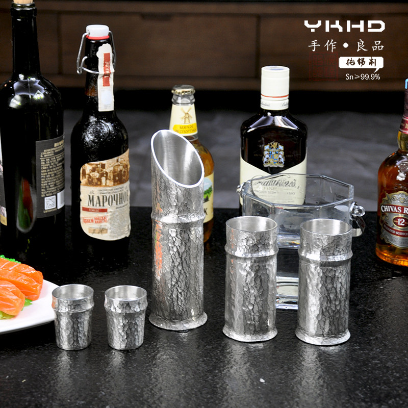 手作锡酒器全手工捶打999纯锡竹型酒具套装竹子造型分酒器酒杯