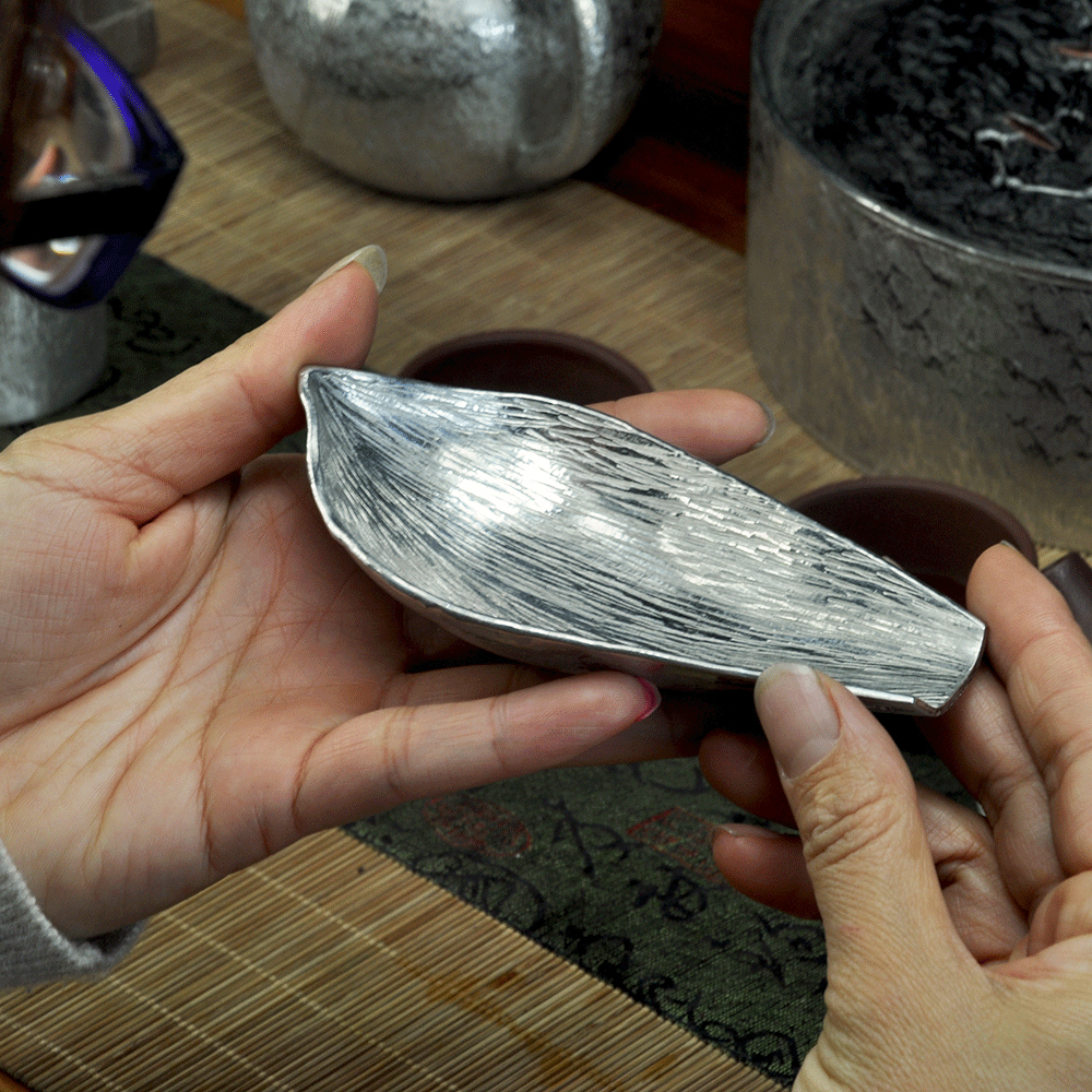 朱斌手工纯锡花瓣茶则复古中式