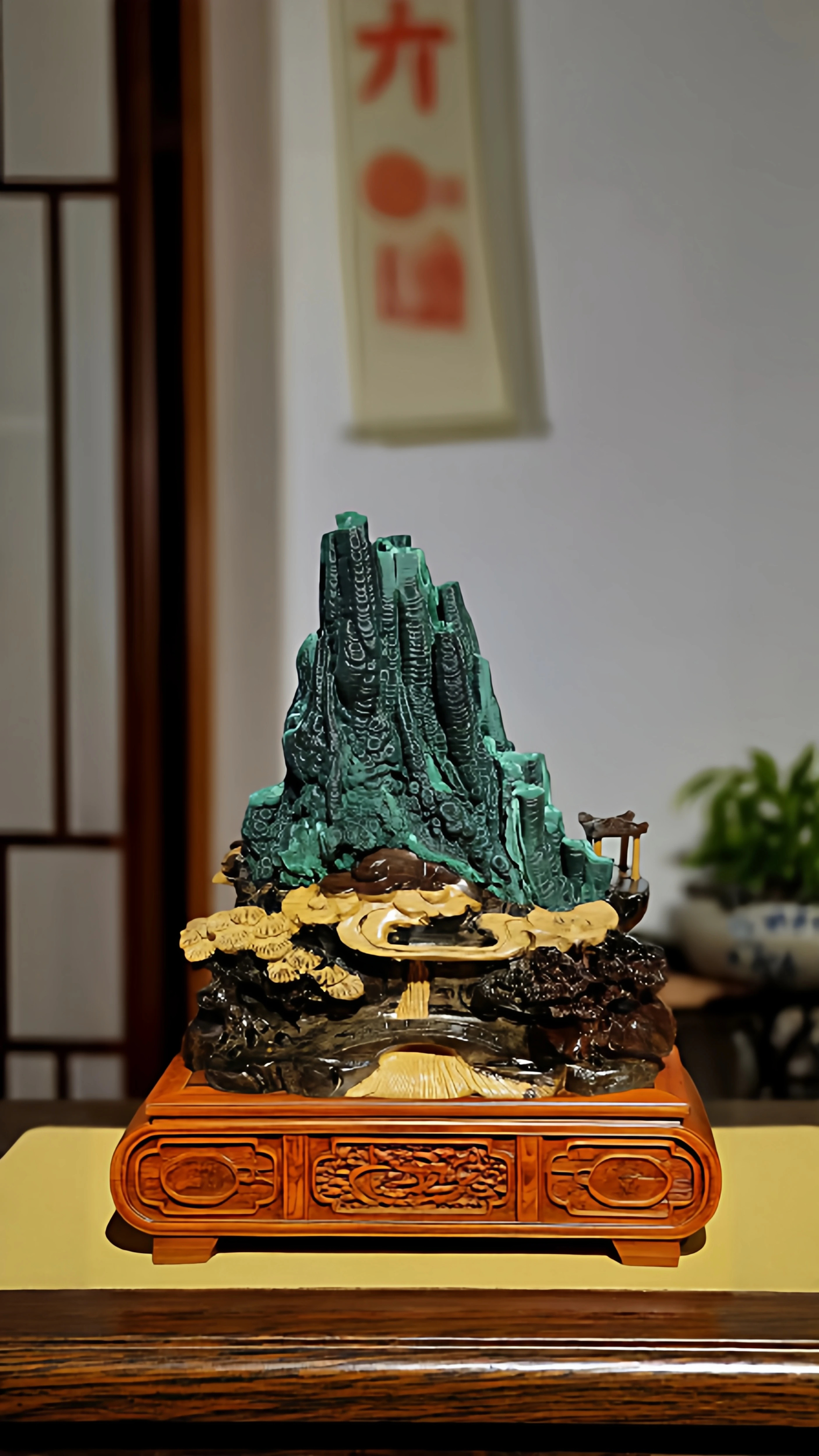 纯天然孔雀石原石摆件矿物奇石观赏石客厅办公室桌面装饰收藏送礼