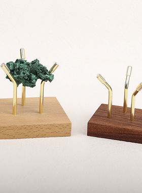 三爪原木矿标原石标本展示架家居办公装饰摆件支架亚克力实木底座